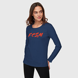 Лонгслив хлопковый женский FCSM, цвет: тёмно-синий — фото 2