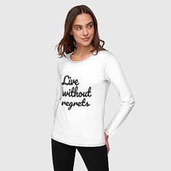 Лонгслив хлопковый женский Live without regrets, цвет: белый — фото 2