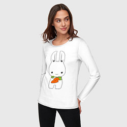 Лонгслив хлопковый женский Зайчик с морковкой, цвет: белый — фото 2