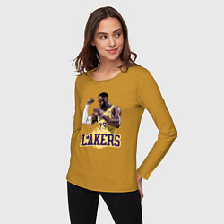 Лонгслив хлопковый женский LeBron - Lakers, цвет: горчичный — фото 2