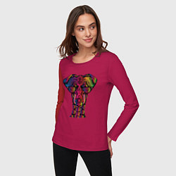 Лонгслив хлопковый женский  Слон с орнаментом, цвет: маджента — фото 2