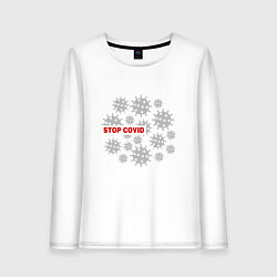 Лонгслив хлопковый женский Stop Covid, цвет: белый