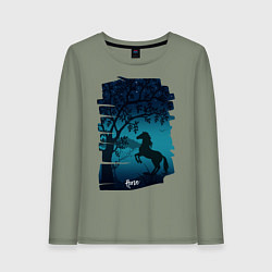 Лонгслив хлопковый женский Конь, цвет: авокадо