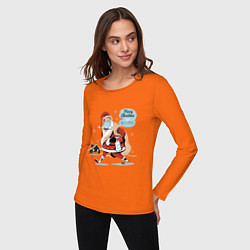 Лонгслив хлопковый женский Санта в маске, цвет: оранжевый — фото 2