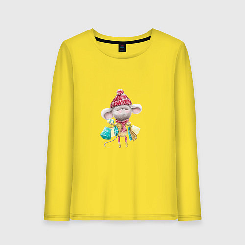 Женский лонгслив Мышка с подарками / Желтый – фото 1