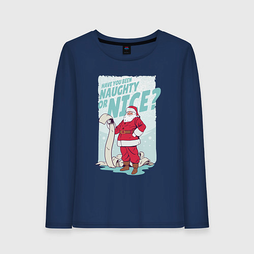 Женский лонгслив Санта со списком плохишей / Тёмно-синий – фото 1