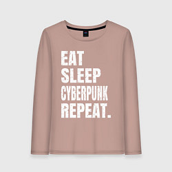 Лонгслив хлопковый женский EAT SLEEP CYBERPUNK REPEAT, цвет: пыльно-розовый