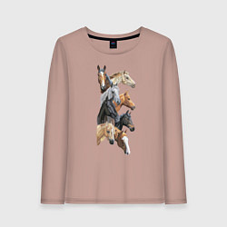 Лонгслив хлопковый женский Лошади, цвет: пыльно-розовый