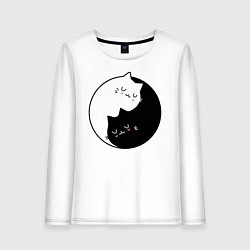 Лонгслив хлопковый женский Yin and Yang cats, цвет: белый