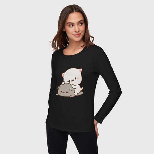 Женский лонгслив Милые котики / Черный – фото 3