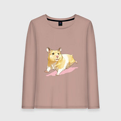 Лонгслив хлопковый женский Бегущий хомячек рисунок, цвет: пыльно-розовый