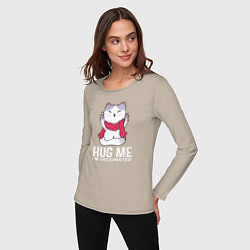 Лонгслив хлопковый женский Hug Me Im Vaccinated, цвет: миндальный — фото 2