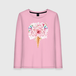 Лонгслив хлопковый женский Flowers ice cream, цвет: светло-розовый