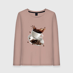 Лонгслив хлопковый женский Кофеек, цвет: пыльно-розовый