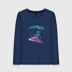 Лонгслив хлопковый женский Инопланетный серфинг на пицце, цвет: тёмно-синий