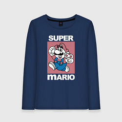 Лонгслив хлопковый женский Супер Марио с грибочком, цвет: тёмно-синий