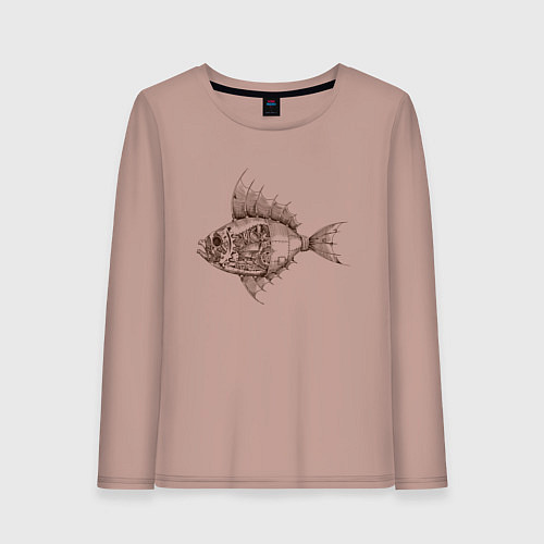 Женский лонгслив Стимпанк Рыба Steampunk Fish Z / Пыльно-розовый – фото 1