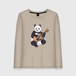 Лонгслив хлопковый женский Панда гитарист Panda Guitar, цвет: миндальный