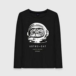 Лонгслив хлопковый женский ASTRONAUT CAT КОТ КОСМОНАВТ, цвет: черный