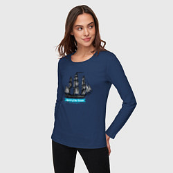 Лонгслив хлопковый женский Корабль, цвет: тёмно-синий — фото 2
