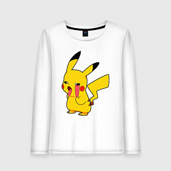Лонгслив хлопковый женский Уставший Пикачу, цвет: белый