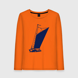 Лонгслив хлопковый женский Парусная лодка синяя, цвет: оранжевый
