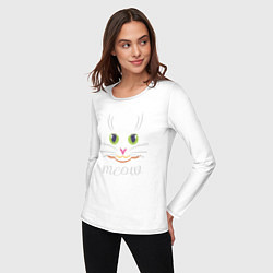 Лонгслив хлопковый женский Meow, цвет: белый — фото 2