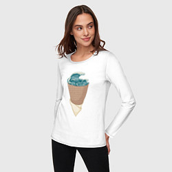Лонгслив хлопковый женский Море в стаканчике, цвет: белый — фото 2