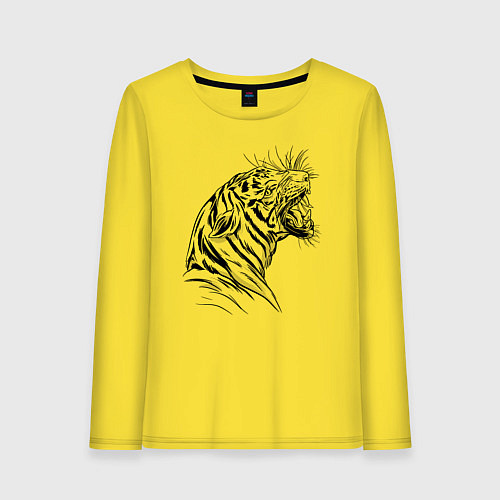 Женский лонгслив Чёрно белый рисунок тигра / Желтый – фото 1