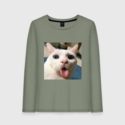 Лонгслив хлопковый женский Мем про кота, цвет: авокадо