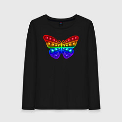 Лонгслив хлопковый женский Бабочка, радуга, поп-ит, цвет: черный