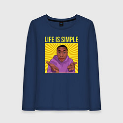 Лонгслив хлопковый женский Life is simple!, цвет: тёмно-синий