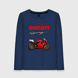 Лонгслив хлопковый женский DUCATI ДУКАТИ MOTOSPORT, цвет: тёмно-синий