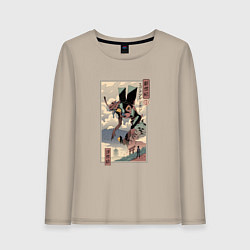Лонгслив хлопковый женский ЕВАНГЕЛИОН ДРЕВНЯЯ ГРАВЮРА, цвет: миндальный