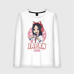 Лонгслив хлопковый женский Japan lover anime girl, цвет: белый