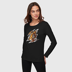 Лонгслив хлопковый женский Тигр, цвет: черный — фото 2