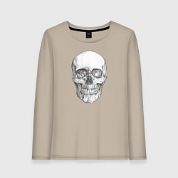 Лонгслив хлопковый женский Реалистичный рисунок Черепа, цвет: миндальный