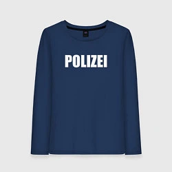 Лонгслив хлопковый женский POLIZEI Полиция Надпись Белая, цвет: тёмно-синий