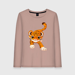 Лонгслив хлопковый женский Милый Тигренок, цвет: пыльно-розовый