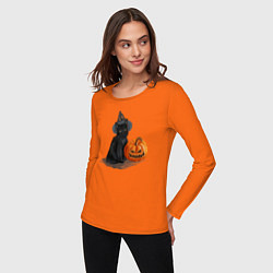 Лонгслив хлопковый женский Хэллоуин, цвет: оранжевый — фото 2
