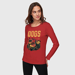 Лонгслив хлопковый женский Собаки космонавты, цвет: красный — фото 2