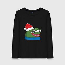 Лонгслив хлопковый женский Pepe, pepe happy, Пепе хеппи, pepe happy new year, цвет: черный