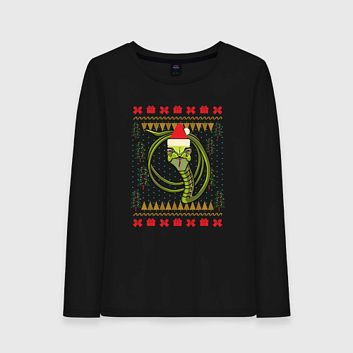 Женский лонгслив Рождественский свитер Скептическая змея / Черный – фото 1