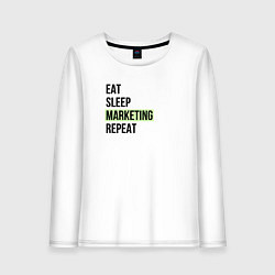 Лонгслив хлопковый женский Eat Sleep Marketing Repeat, цвет: белый