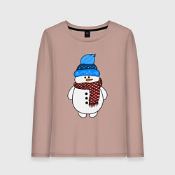 Лонгслив хлопковый женский Снеговик в шапочке, цвет: пыльно-розовый