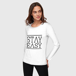 Лонгслив хлопковый женский Stay easy, цвет: белый — фото 2