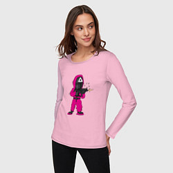 Лонгслив хлопковый женский ИГРА В КАЛЬМАРА SQUID GAME, цвет: светло-розовый — фото 2