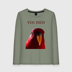 Лонгслив хлопковый женский Красный попугай, цвет: авокадо