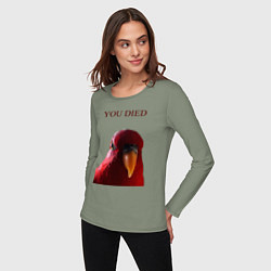 Лонгслив хлопковый женский Красный попугай, цвет: авокадо — фото 2
