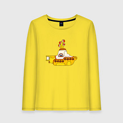 Лонгслив хлопковый женский The Beatles Yellow Submarine в дудл стиле, цвет: желтый